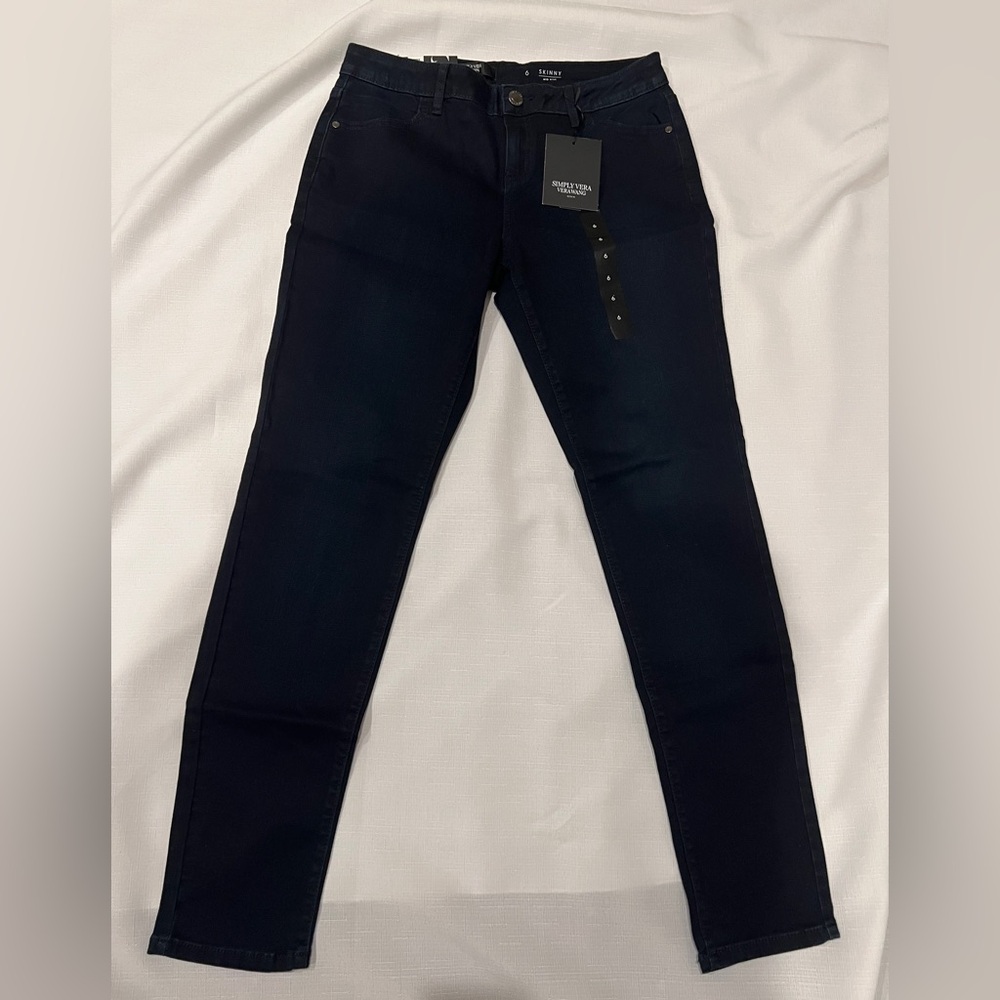 Simply Vera Wang Midnight Blue Denim Jeans Mid Rise Skinny Size 6 Nightfall Dark